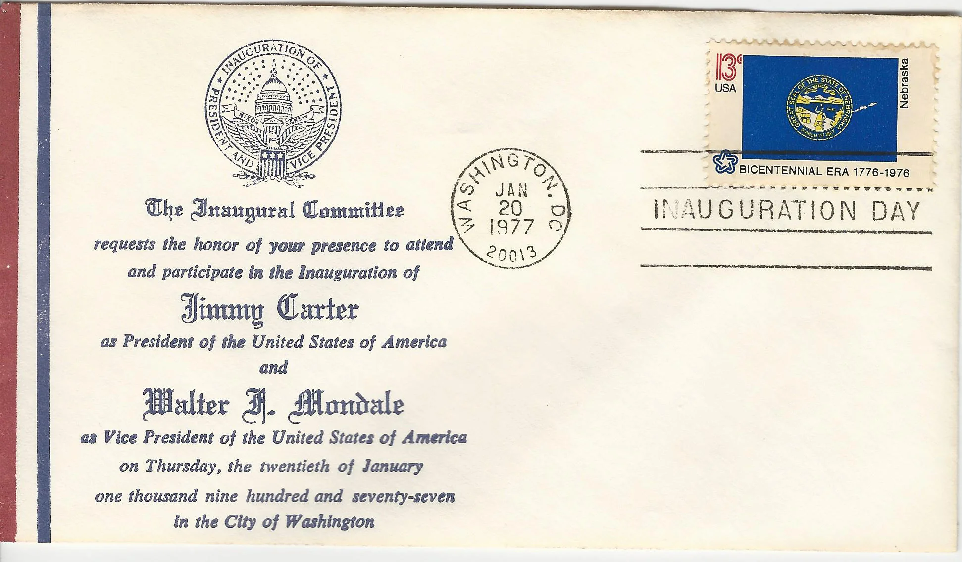 Inauguration Jimmy Carter & Walter Mondale Postmark #1:&hellip;